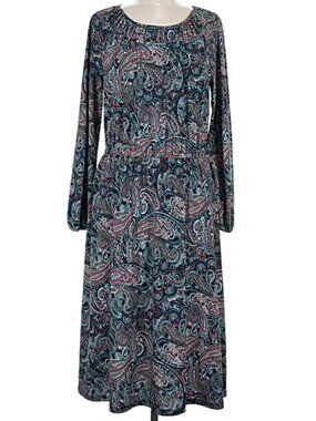 Talbots Paisley Print Jersey Smocked Fit & Flare Dress - Medium